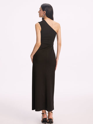 Robe longue à col asymétrique