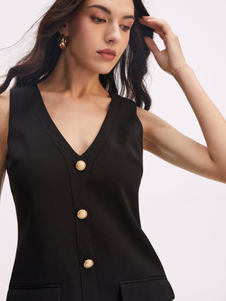 Sleeveless Metal Button Dress