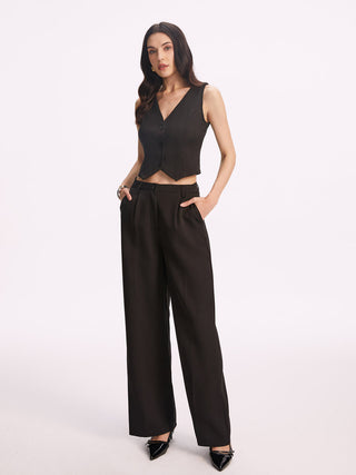 Solid Tailored Vest With Straight Leg Pants Set