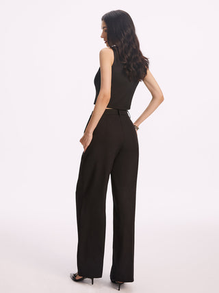 Solid Tailored Vest With Straight Leg Pants Set