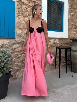 Robe longue à bretelles croisées et à encolure halter