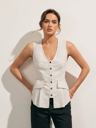 Chemise boutonnée en mélange de lin avec ourlet brut