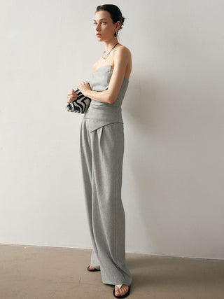 Linen Blend Pleated Slim Pants Set