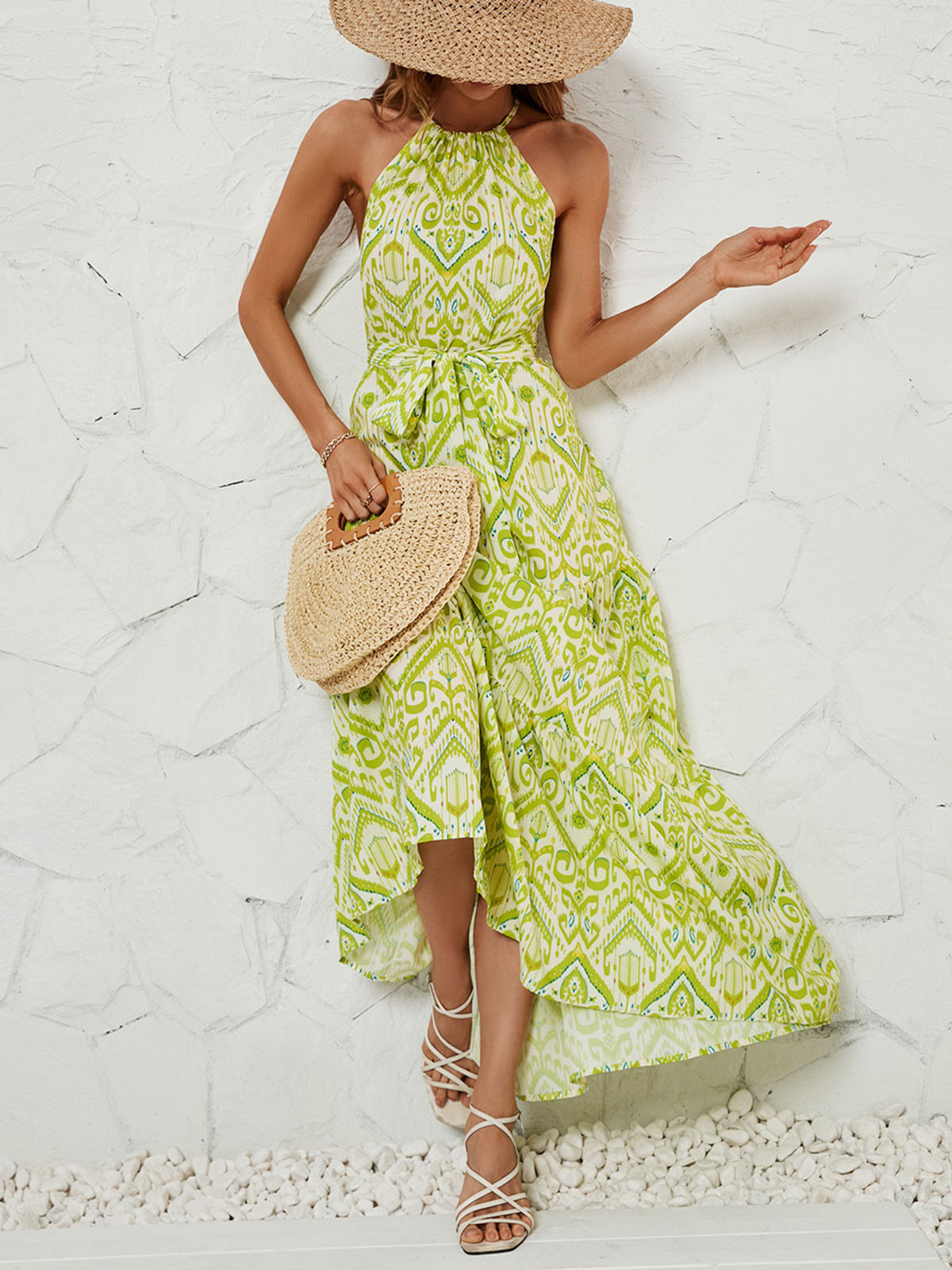 Floral Sleeveless Drawstring Corset Long Dress