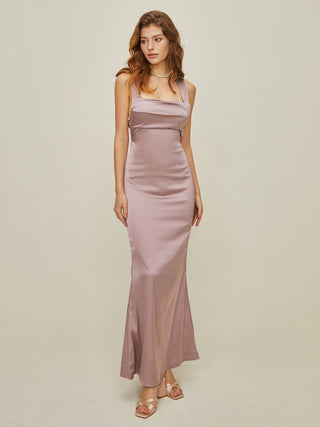 Satin Backless Knotted Dress