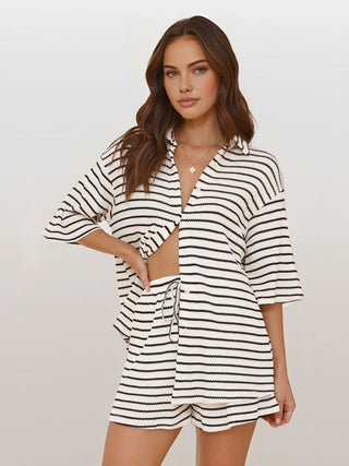 Ribbed Stripe Shorts Set