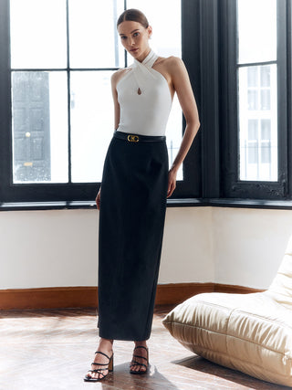 Elegant Solid Split Skirt