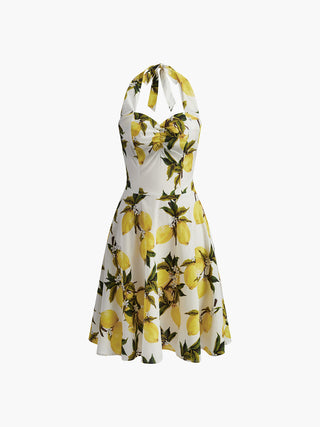 Robe en coton imprimé à encolure cœur et dos nu