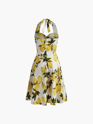 Print Cotton Halter Sweetheart Neck Dress