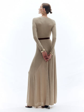 Solid Crew Neck Slim Long Dress