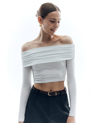 Off Shoulder Solid Slim T-shirt