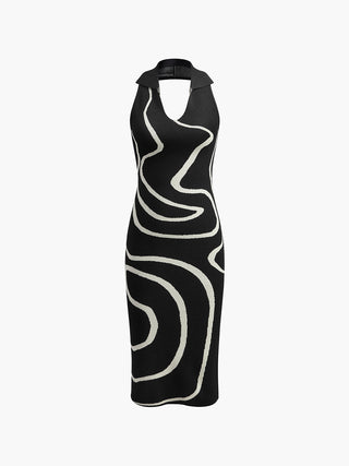 Printed Halter Backless Knit Dress