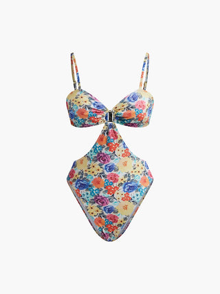 Maillot de bain une pièce à bretelles ajustables et motif floral