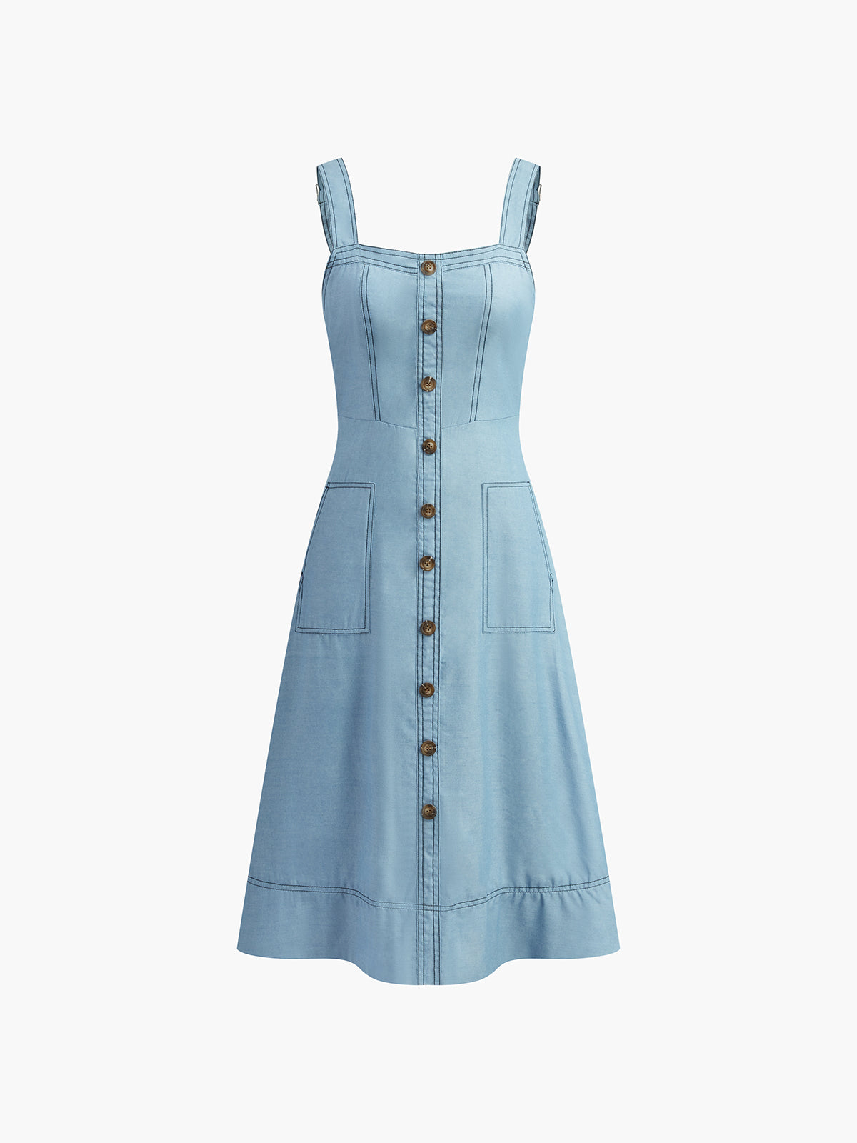 Denim Button Zipper Pockets Dress