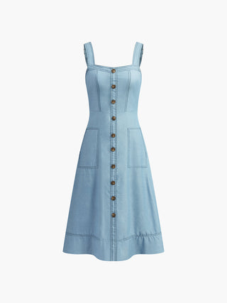 Robe en denim à boutons et fermeture éclair avec poches