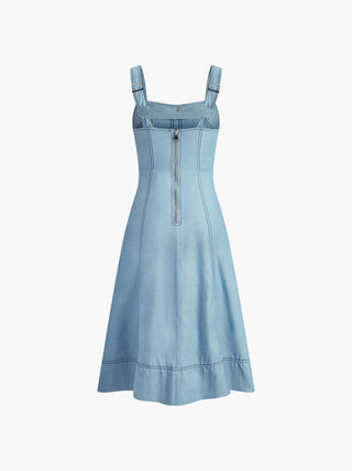 Denim Button Zipper Pockets Dress