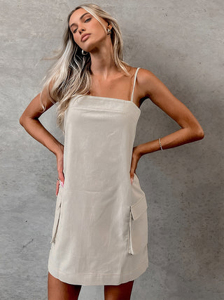 Robe cami en coton et lin avec poches