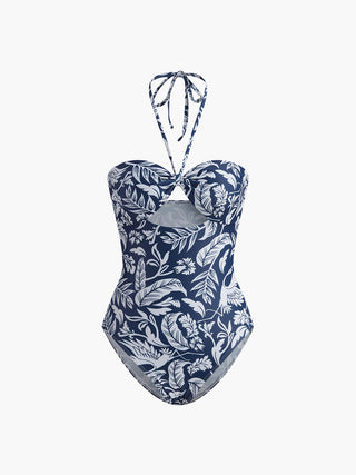 Floral Print Halter Cutout Swimsuit