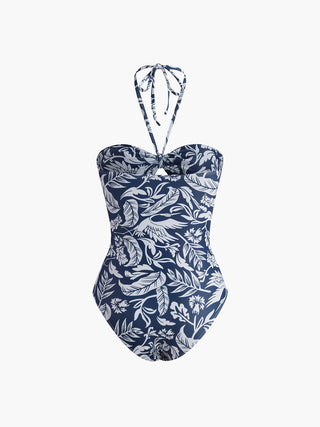 Floral Print Halter Cutout Swimsuit