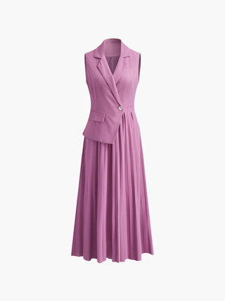 Pleated Shawl Neck Button Wrap Dress