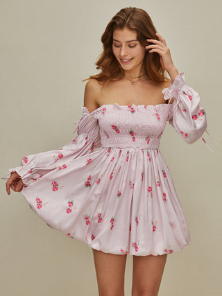 Robe à manches bouffantes et froncées à motif floral