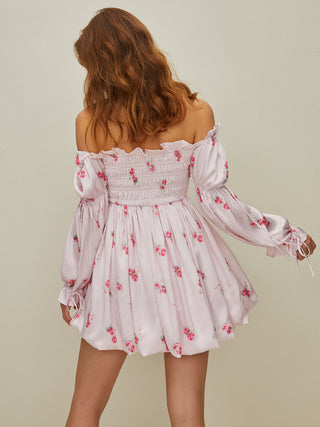 Floral Puff Sleeve Shirred Dress