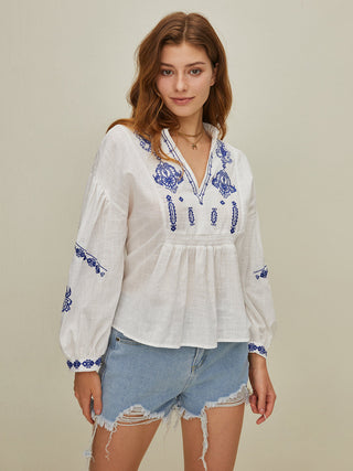 Embroidered V-Neck Shirt