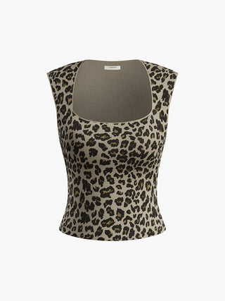 Leopard Print Sleeveless Knit Top