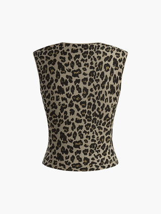 Leopard Print Sleeveless Knit Top