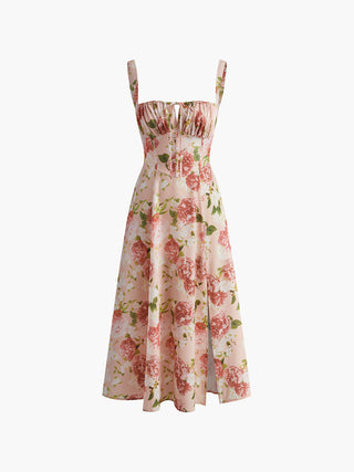 Robe nouée à imprimé floral avec fermeture éclair