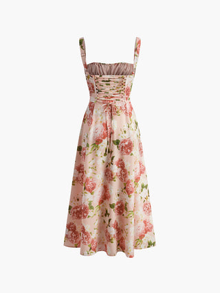 Floral Print Zipper Knotted Dress