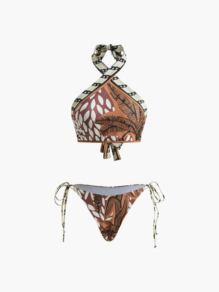 Retro Print Halter Bikini Set