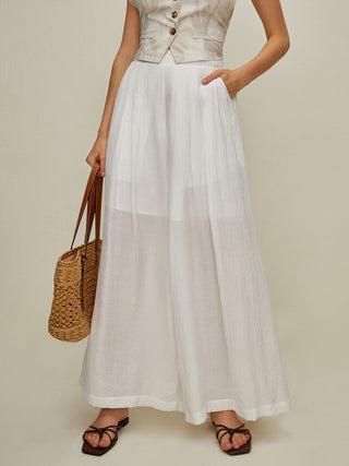 Semi-Sheer Pleated Wide Leg Pants