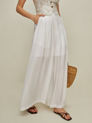 Semi-Sheer Pleated Wide Leg Pants