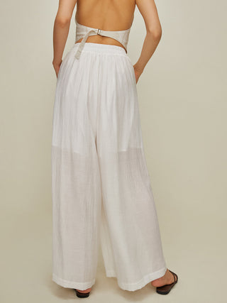 Pantalon large plissé semi-transparent