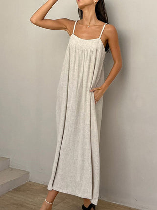 Robe longue cami à poches en lin