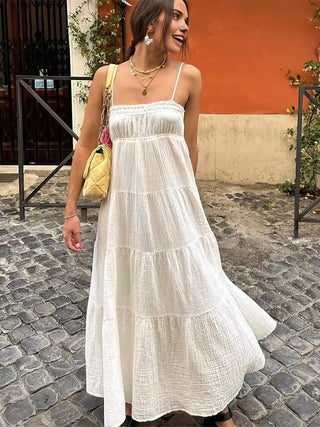 Robe longue à bretelles superposées