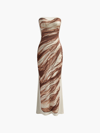 Slim Print Stretch Strapless Dress