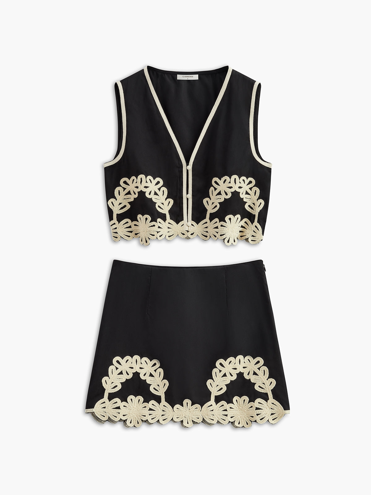 Embroidery Sleeveless Zipper Skirt Set