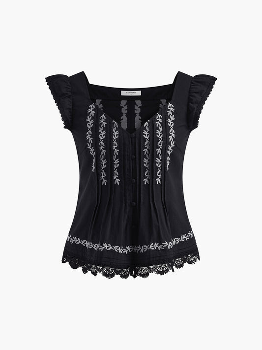 Débardeur en coton brodé à encolure basse