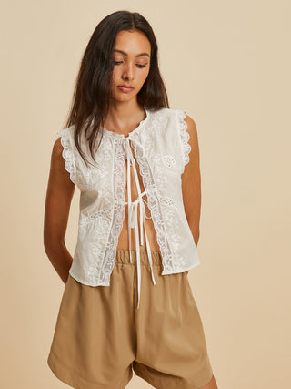 Blouse à cordon de serrage en broderie de coton