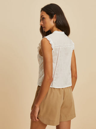 Blouse à cordon de serrage en broderie de coton