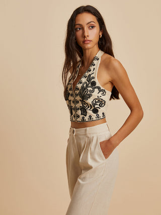 Embroidery Print V-Neck Tank Top