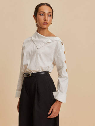 Chemise en coton à bouton métallique asymétrique