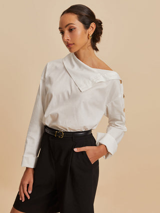 Cotton Asymmetrical Metal Button Shirt