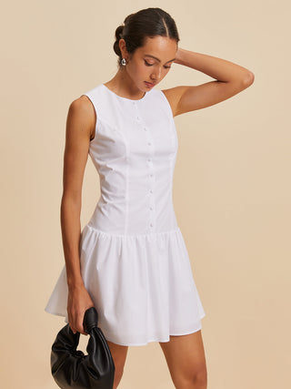 Sleeveless Zipper Crew Neck Dress