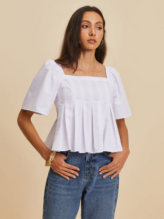 Blouse à col rond plissé