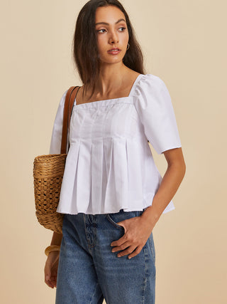 Blouse à col rond plissé