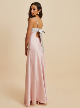 Bow Satin V-Neck Long Dress