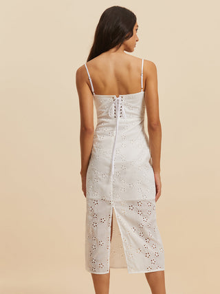 Embroidery Drawstring Split Dress